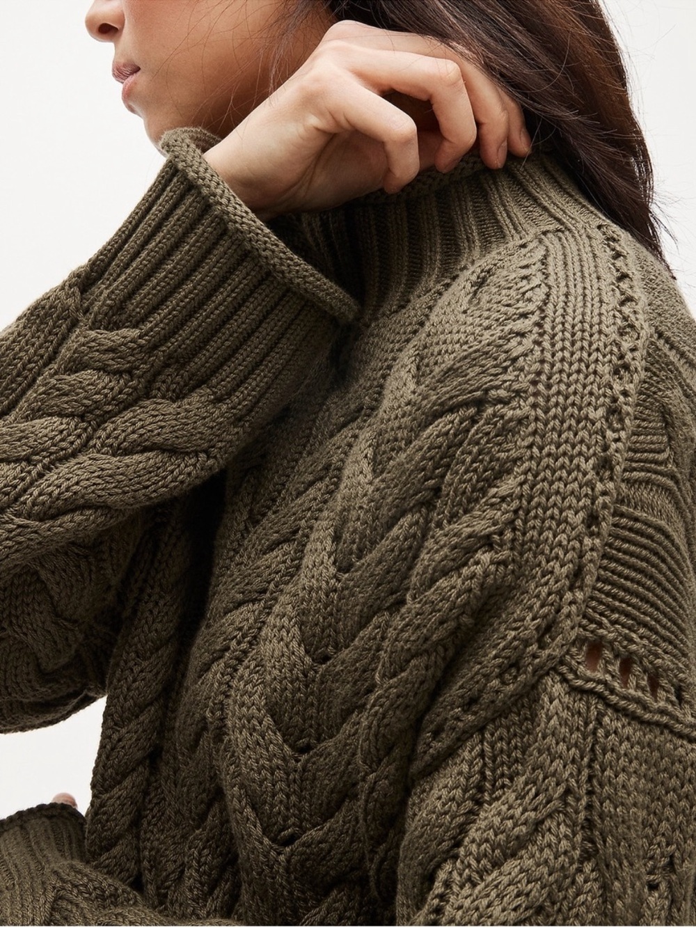 J. Crew Olive Green Cable Knit Turtleneck Sweater - Picture 4 of 8